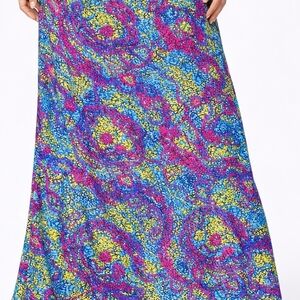 LuLaRoe XL Maxi Skirt Colorful Abstract Print Cotton Y2K Lisa Frank Vibes